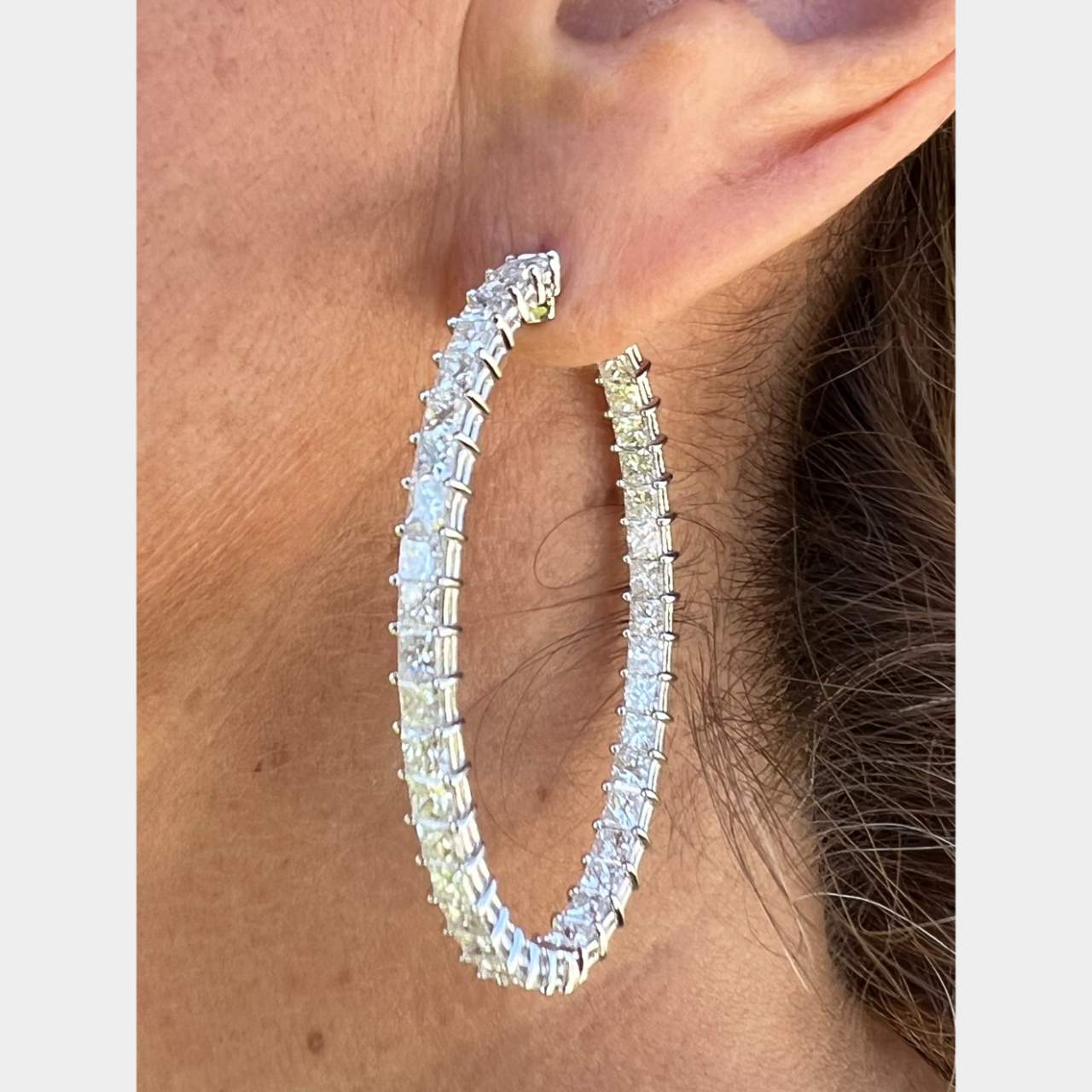 18K White Gold 11.73 Ct. Diamond Hoop Earrings