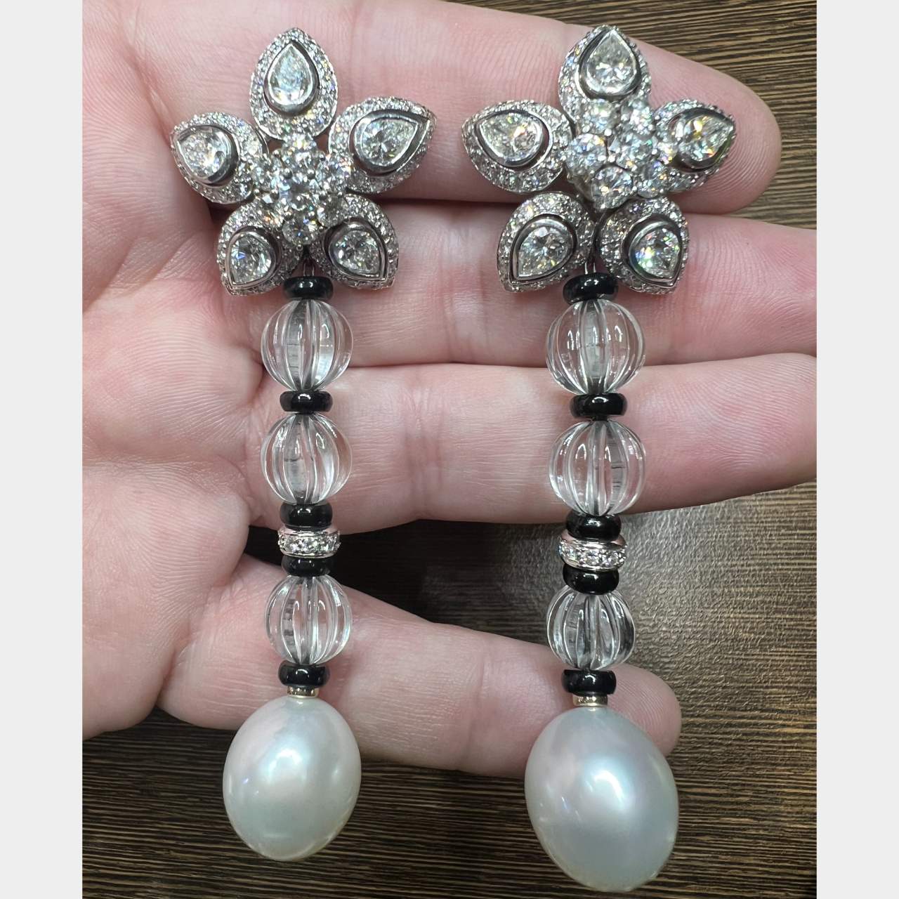 Ellagem 18K & 14K White Gold Diamond, Crystal, and Onyx Earrings