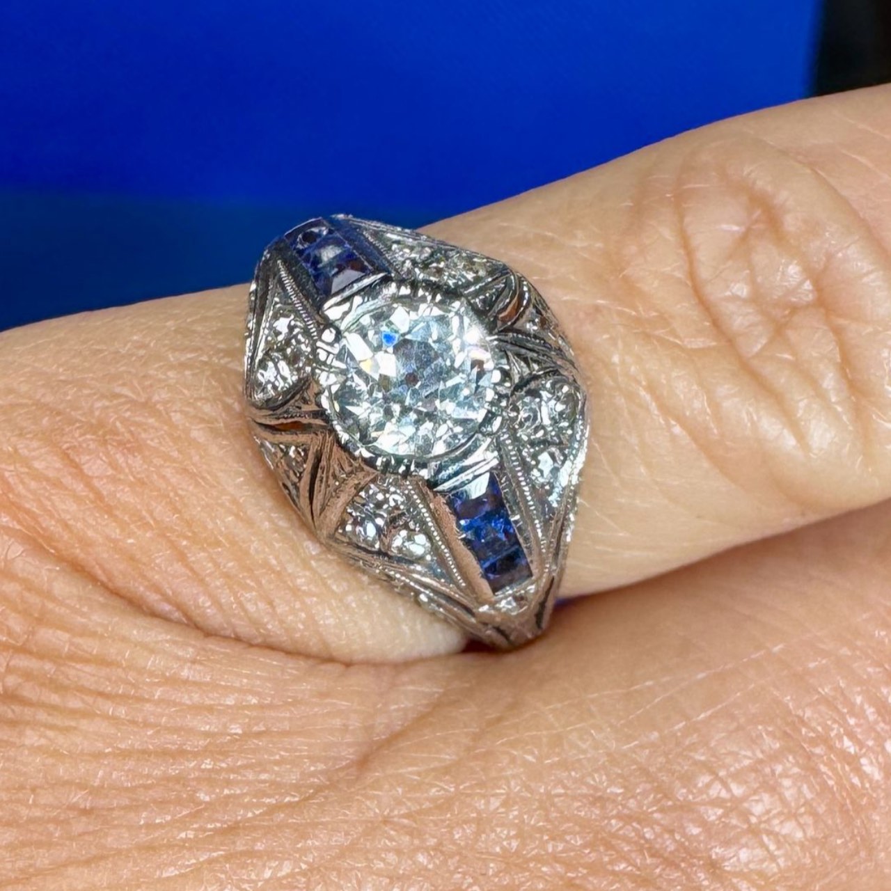 Art Deco Platinum Diamond & Sapphire Ring