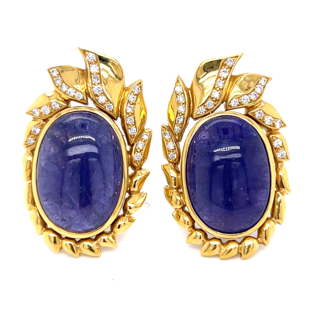KAUFMAN DE SUISSE 18K Yellow Gold Tanzanite & Diamond Earrings