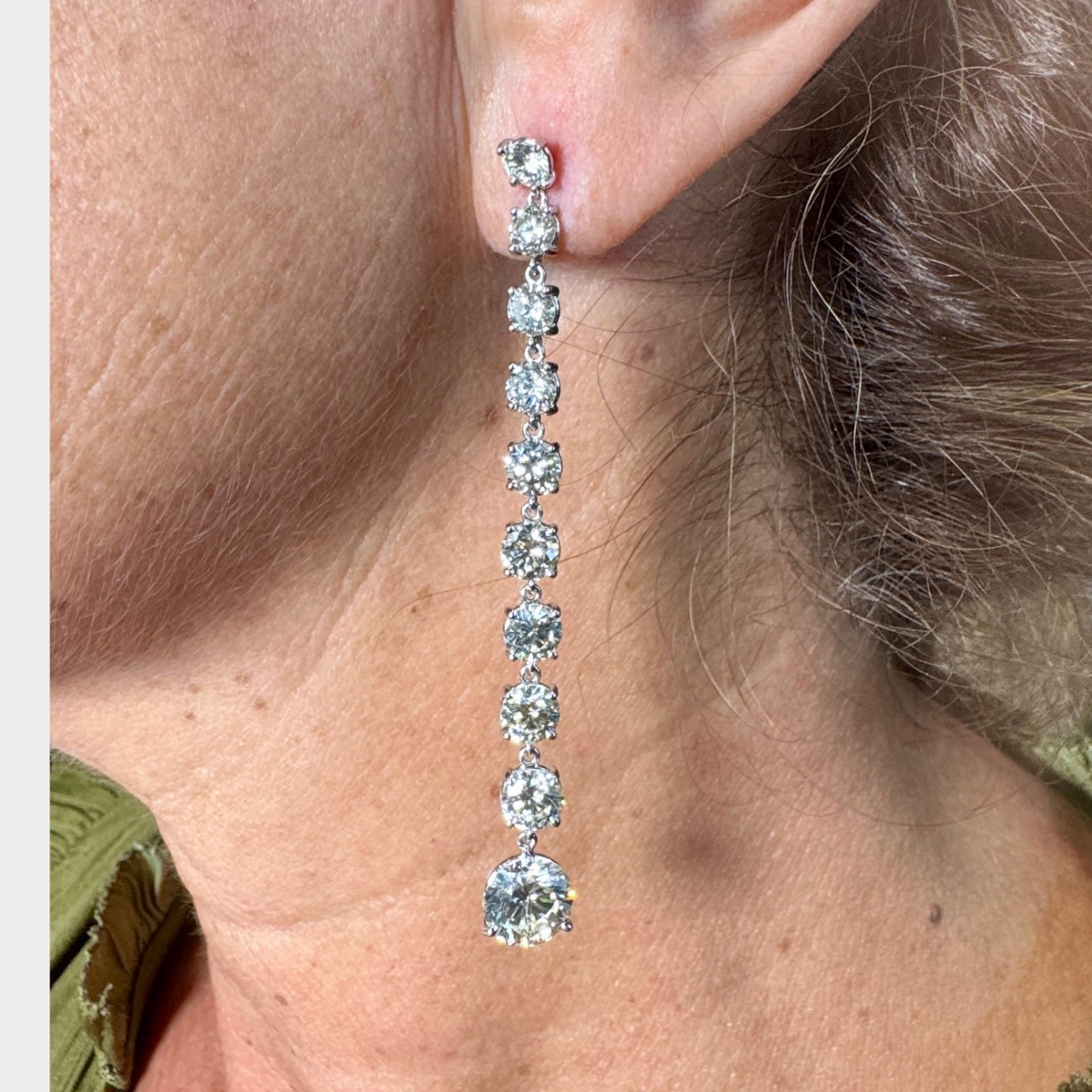 French 18K White Gold 12.40 Ct. Diamond Earrings