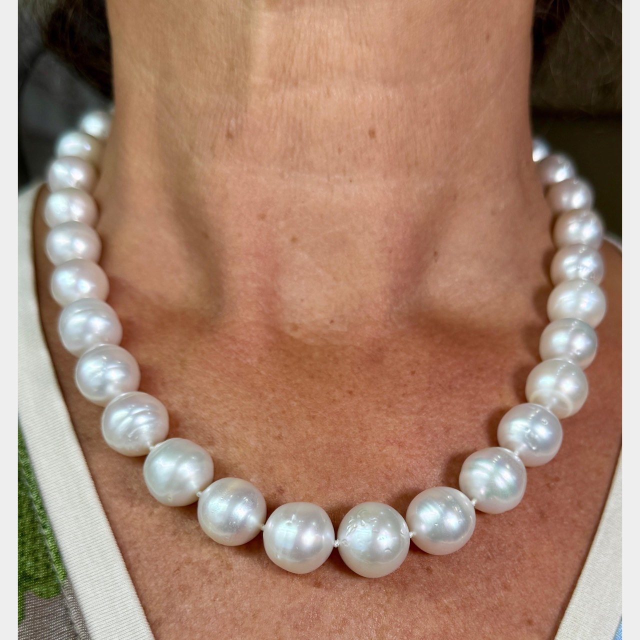 Graduated South Sea Pearl Necklace with 14K Yellow Gold Diamond Clasp